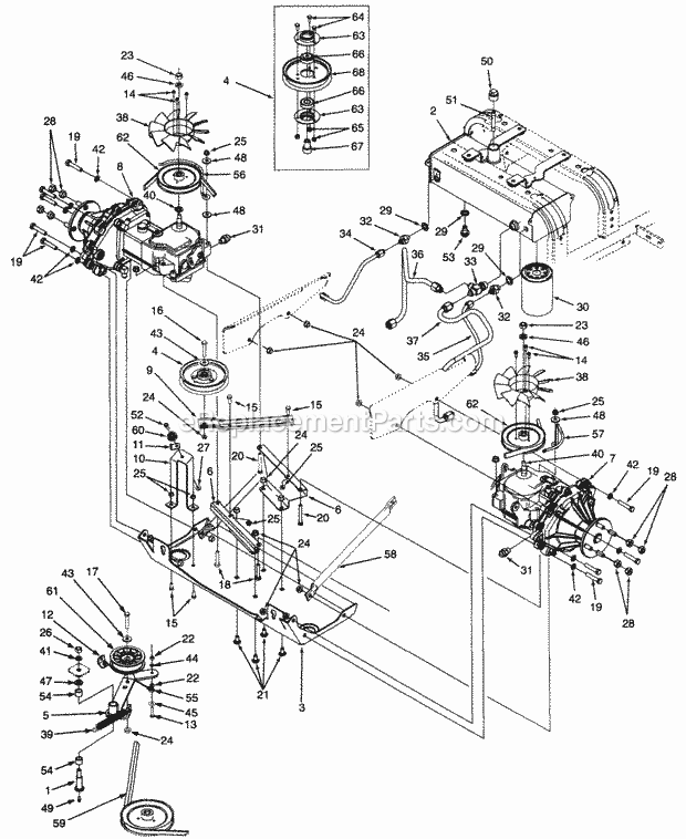 Hydraulic Drive, Lines And Filter Mfg. 4-19-9 Diagram and Parts List for Z42 53AC305G100 Cub Cadet Lawn Mower